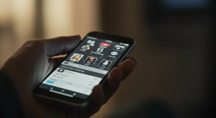 Person's hand nervously holding smartphone